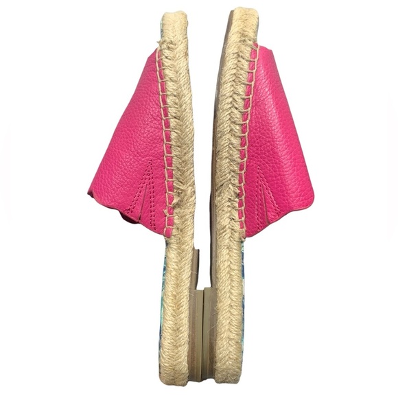 J. McLaughlin Pink Peony Tropical Aries Leather Slide Sandals sz 7.5 - Picture 10 of 12